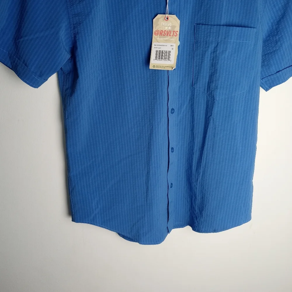 Men's RSVLTS Regatta-Stretch Seersucker Short Sleeve Shirt Size M - Picture 3 of 14